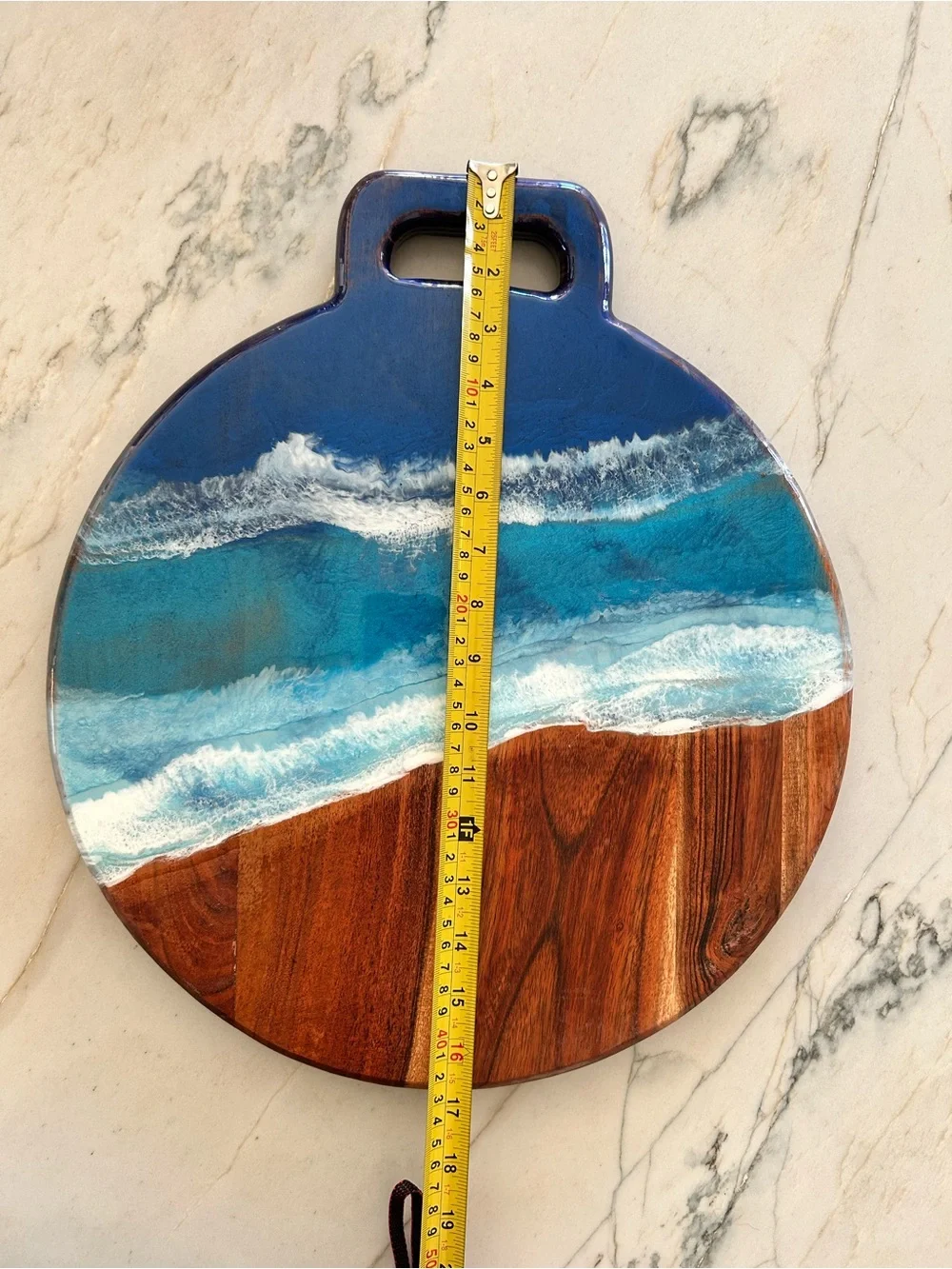 Coastal Wave Resin & Wood Round Cutting/Serving Board